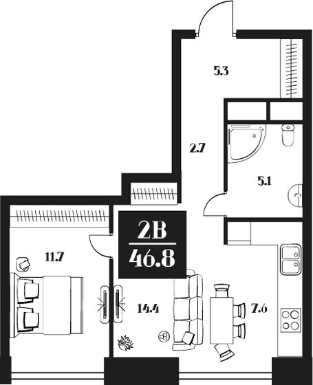 46,8 м², 2-комнатные апартаменты 23 961 600 ₽ - изображение 1