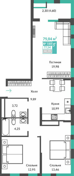 77,5 м², 3-комнатная квартира 9 486 000 ₽ - изображение 1