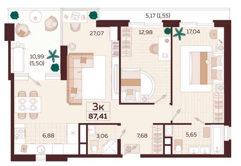 87,4 м², 3-комнатная квартира 32 220 000 ₽ - изображение 1