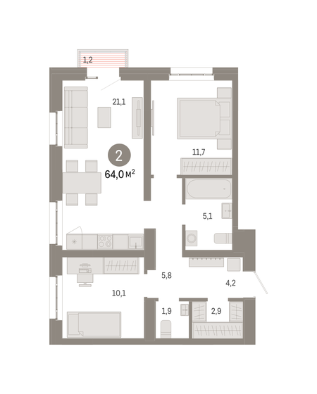 64 м², 2-комнатная квартира 20 040 000 ₽ - изображение 18