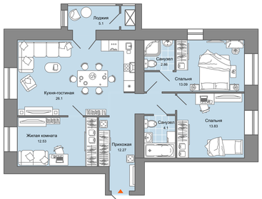 Квартира 87 м², 4-комнатная - изображение 1