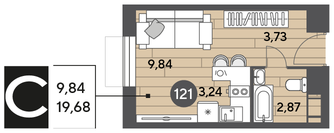 Квартира 19,7 м², студия - изображение 1