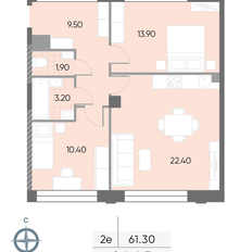 Квартира 61,3 м², 2-комнатная - изображение 2