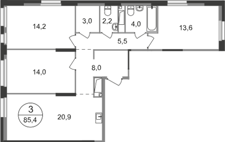 Квартира 85,4 м², 3-комнатная - изображение 1