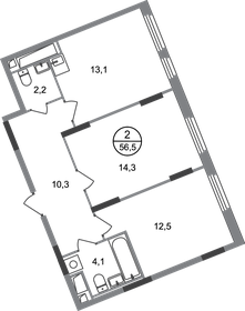 55,6 м², 2-комнатная квартира 14 734 000 ₽ - изображение 1