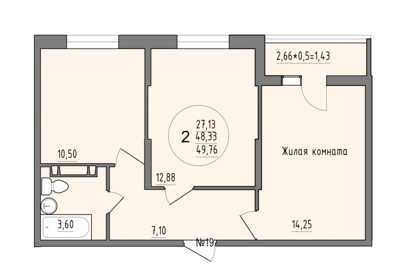 Квартира 49,8 м², 2-комнатная - изображение 1