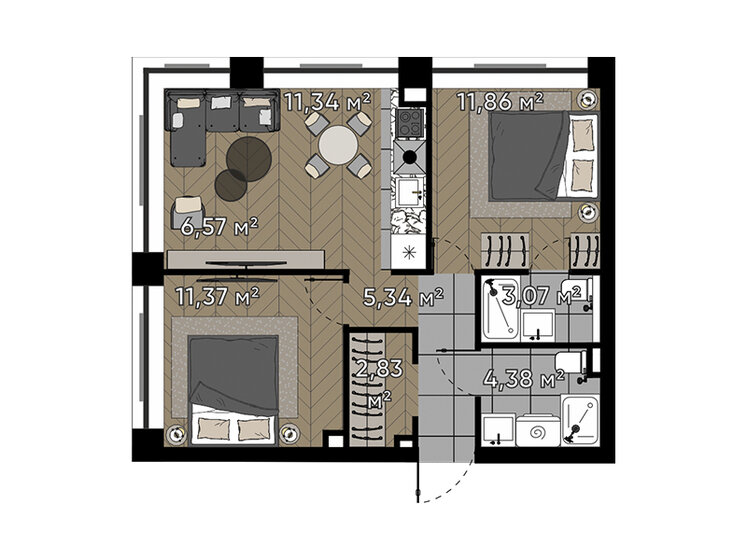 56,8 м², 3-комнатная квартира 30 707 160 ₽ - изображение 1