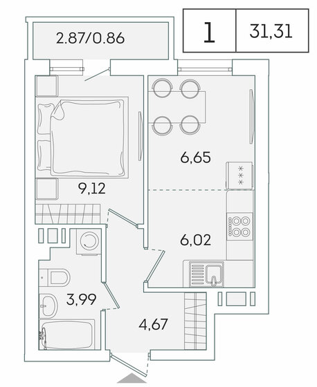 30,5 м², 1-комнатная квартира 5 228 775 ₽ - изображение 1
