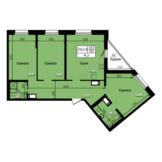 94,3 м², 3-комнатная квартира 16 111 825 ₽ - изображение 1