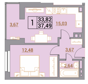 Квартира 37,5 м², 1-комнатная - изображение 1