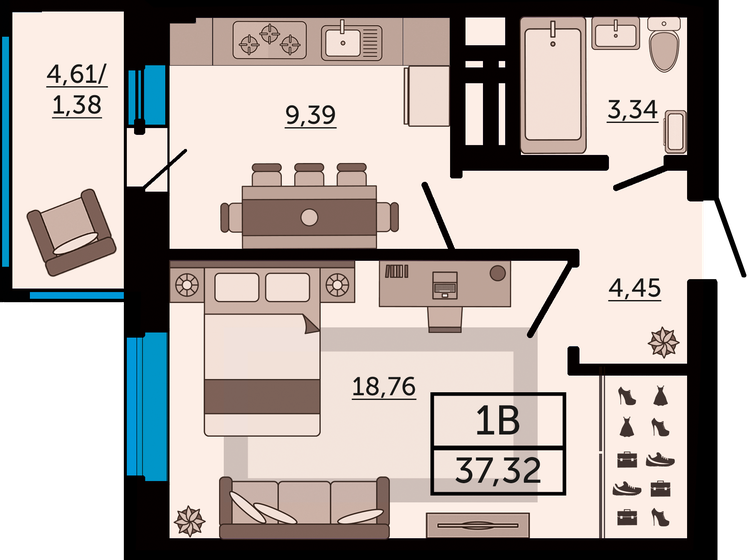 37,3 м², 1-комнатная квартира 5 859 240 ₽ - изображение 1