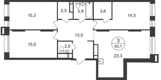 Квартира 93,1 м², 3-комнатная - изображение 1