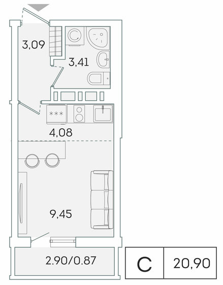 20,9 м², квартира-студия 3 935 342 ₽ - изображение 1