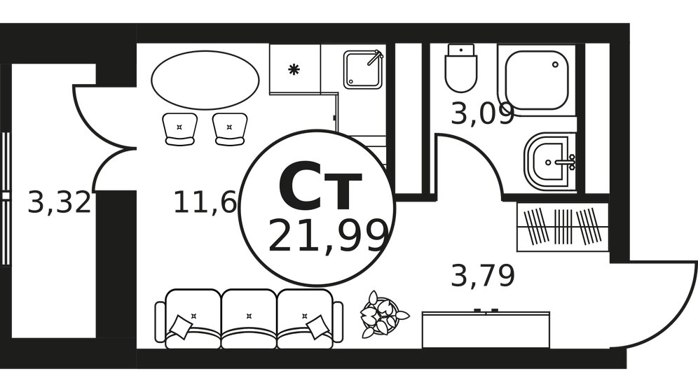 22 м², квартира-студия 3 520 000 ₽ - изображение 1