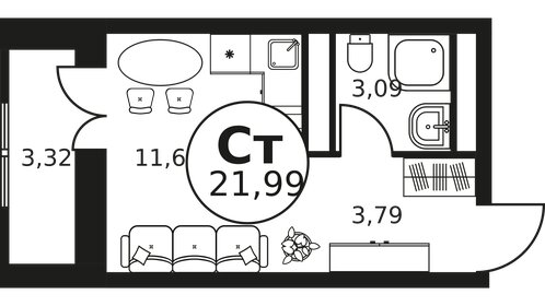 Квартира 22 м², студия - изображение 1