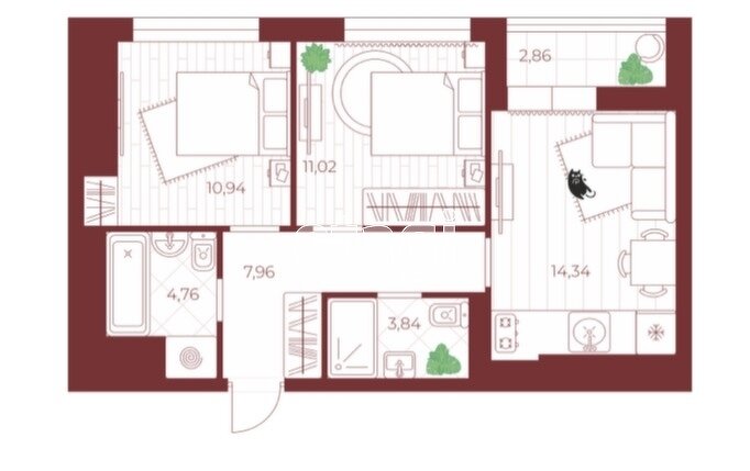 55,7 м², 2-комнатная квартира 5 650 000 ₽ - изображение 1