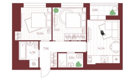 Квартира 55,7 м², 2-комнатная - изображение 1