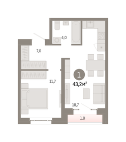 Квартира 43,2 м², 1-комнатная - изображение 1