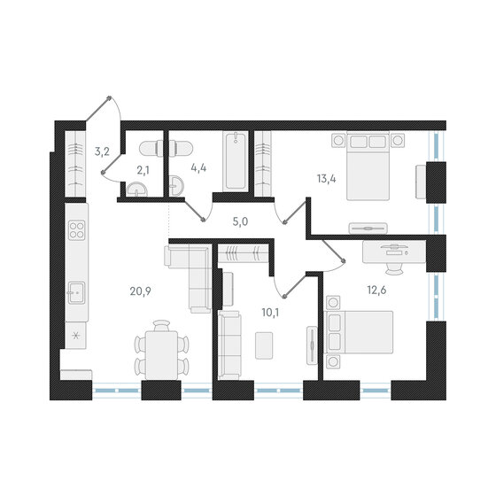 71,7 м², 3-комнатная квартира 13 200 000 ₽ - изображение 1