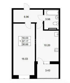 Квартира 38,4 м², 1-комнатная - изображение 1