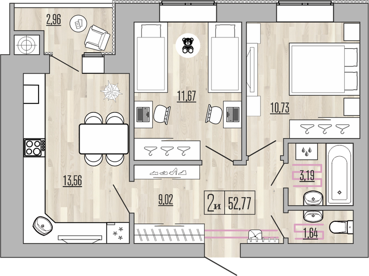52,8 м², 2-комнатная квартира 4 154 490 ₽ - изображение 1