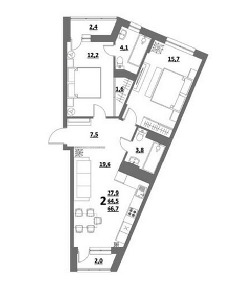 66,7 м², 2-комнатная квартира 8 183 503 ₽ - изображение 1