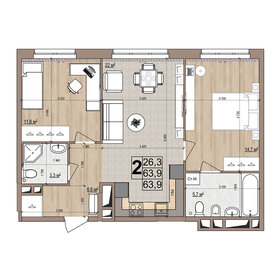 Квартира 63,9 м², 2-комнатная - изображение 1