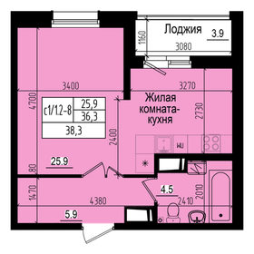 Квартира 38,3 м², студия - изображение 1