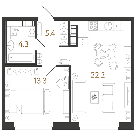45,2 м², 1-комнатная квартира 16 507 456 ₽ - изображение 1