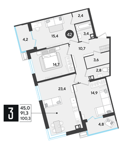 Квартира 100,3 м², 3-комнатная - изображение 2