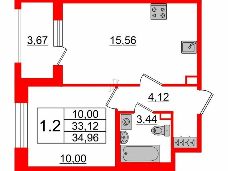 33,1 м², 1-комнатная квартира 12 950 173 ₽ - изображение 1