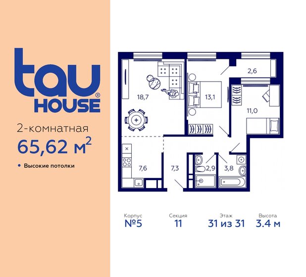 65,6 м², 2-комнатная квартира 9 185 422 ₽ - изображение 21