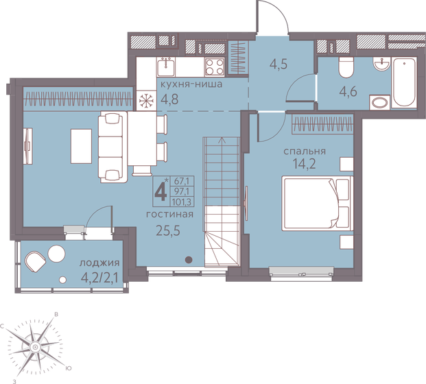 101,3 м², 4-комнатная квартира 12 814 450 ₽ - изображение 1