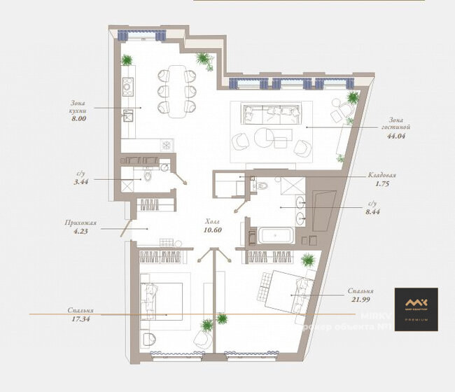121,9 м², 3-комнатная квартира 170 660 000 ₽ - изображение 1