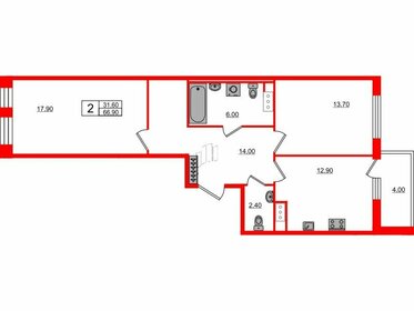 Квартира 66,9 м², 2-комнатная - изображение 1