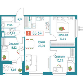 Квартира 65,3 м², 3-комнатная - изображение 1