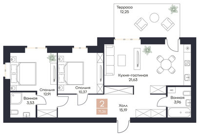 Квартира 71,3 м², 2-комнатная - изображение 1