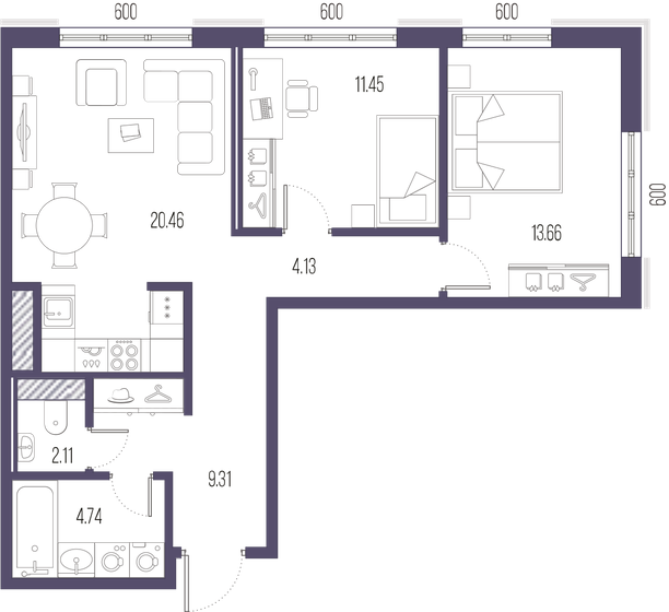 65,9 м², 2-комнатная квартира 25 479 040 ₽ - изображение 14