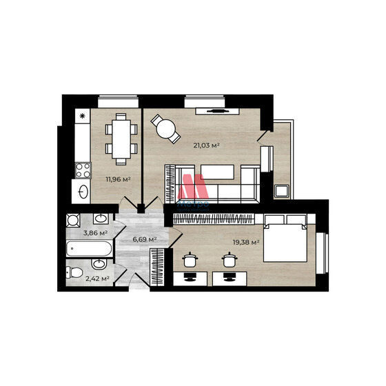 65 м², 2-комнатная квартира 5 500 000 ₽ - изображение 1