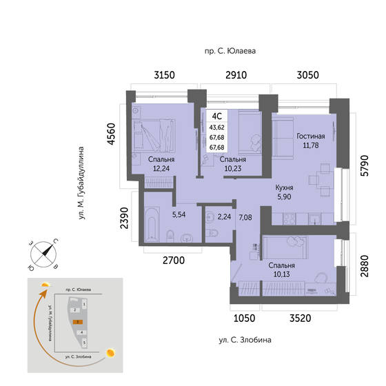 67,7 м², 4-комнатная квартира 10 727 300 ₽ - изображение 1