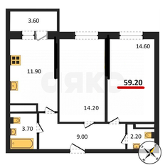 Квартира 59,2 м², 2-комнатная - изображение 2