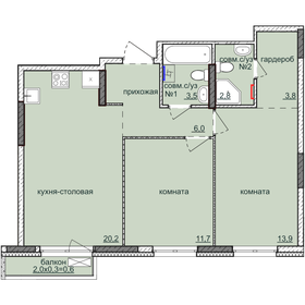 53,3 м², 2-комнатная квартира 4 646 400 ₽ - изображение 55
