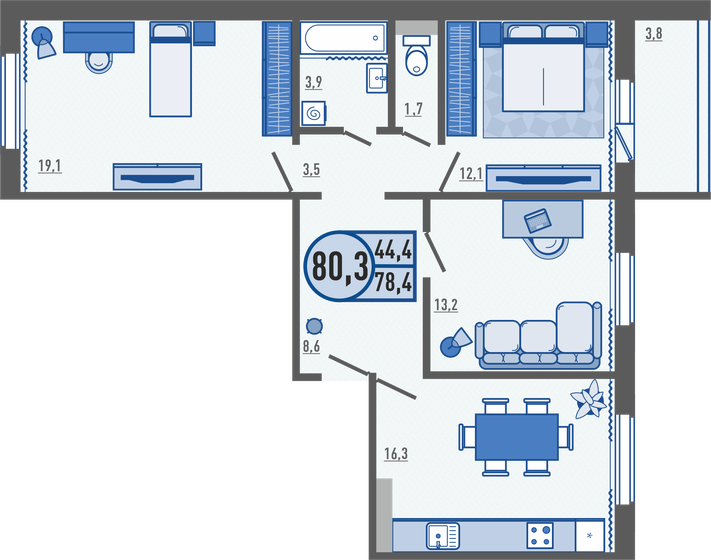 80,3 м², 3-комнатная квартира 5 990 380 ₽ - изображение 1