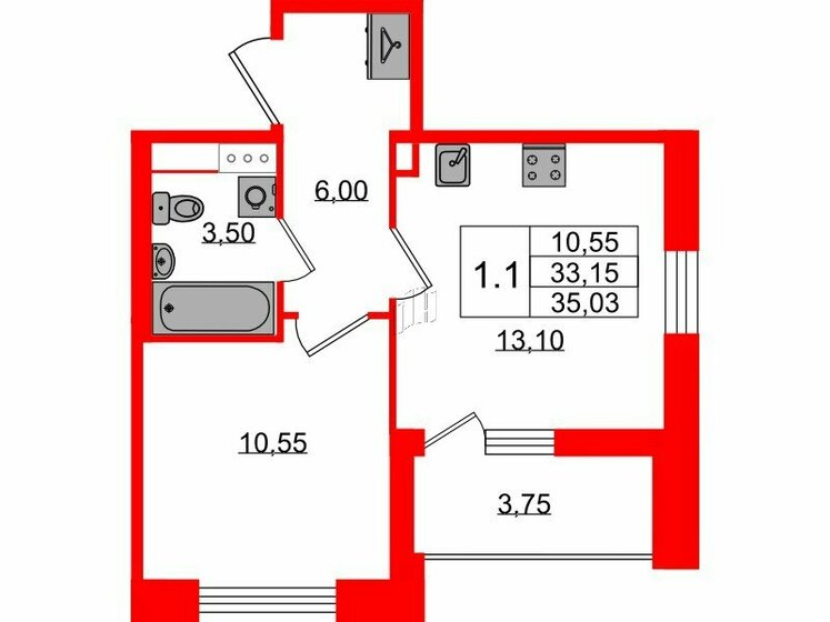 33,2 м², 1-комнатная квартира 7 550 161 ₽ - изображение 21