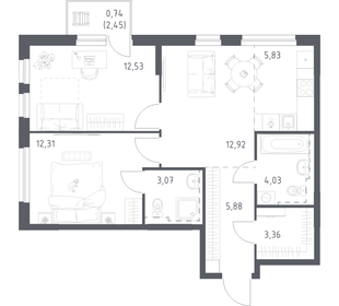 Квартира 60,7 м², 2-комнатная - изображение 1