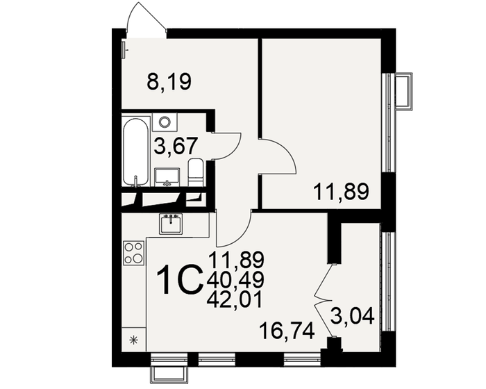 42 м², 1-комнатная квартира 4 453 060 ₽ - изображение 1