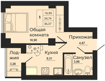 25 м², 1-комнатная квартира 3 100 000 ₽ - изображение 84