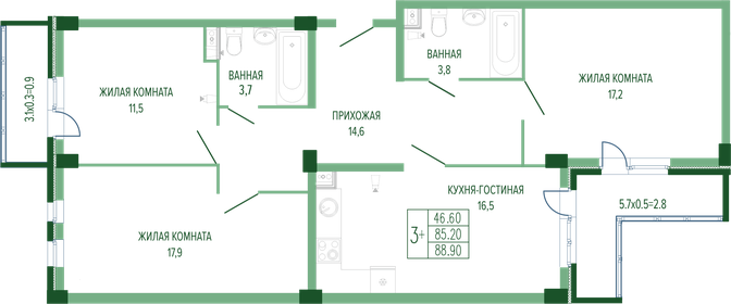 95,2 м², 3-комнатная квартира 21 082 040 ₽ - изображение 12