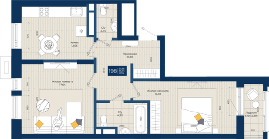 78 м², 3-комнатная квартира 13 990 000 ₽ - изображение 78