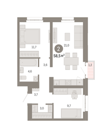 58,5 м², 2-комнатная квартира 19 510 000 ₽ - изображение 49